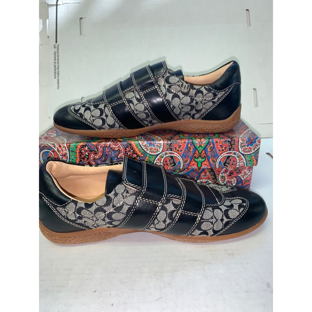 Coach Susanna Monogram Sneakers Black Leather Triple Strap Vintage 2000s Size 8M